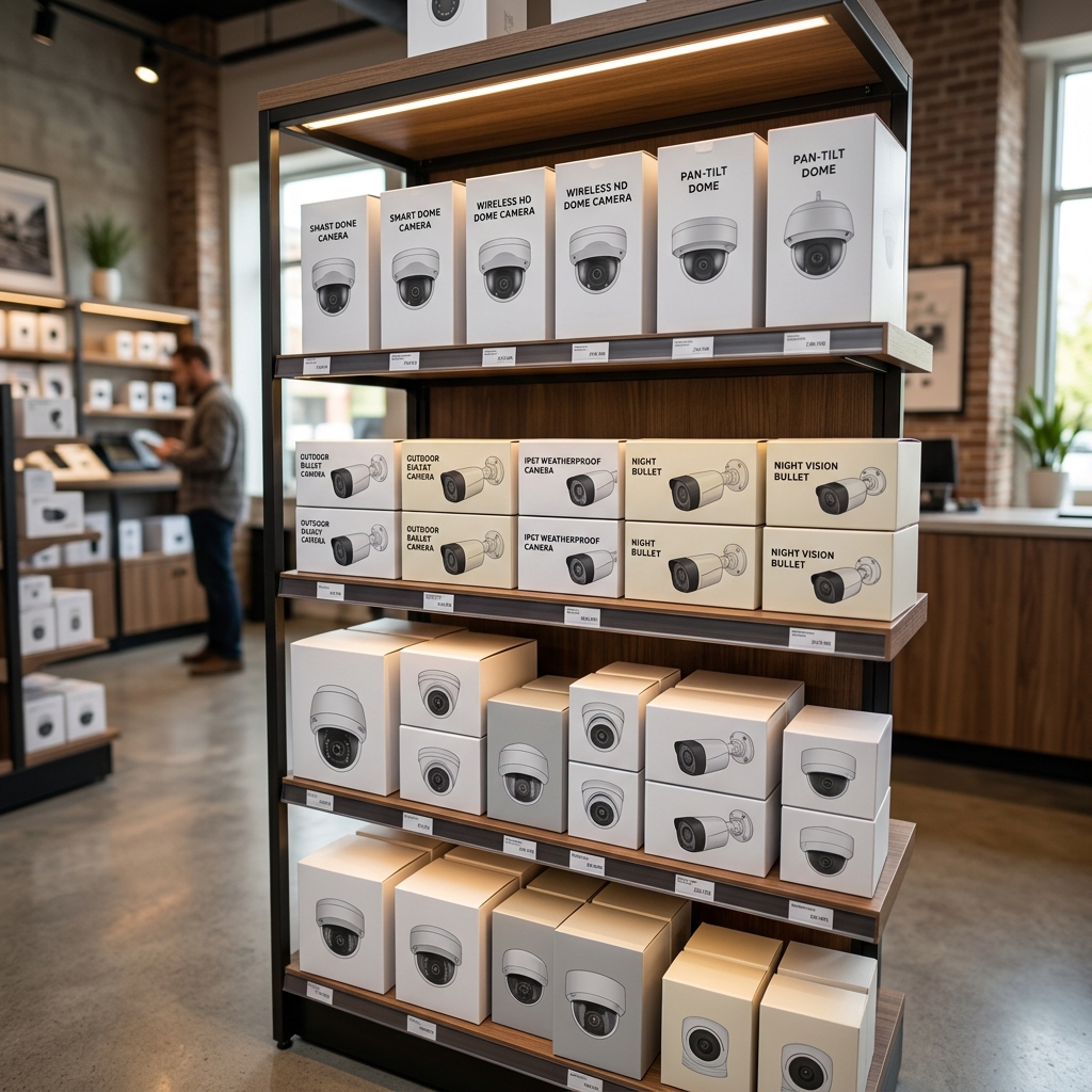 Gamme de caméras de sécurité et solutions de surveillance MaxiStore présentées en rayon